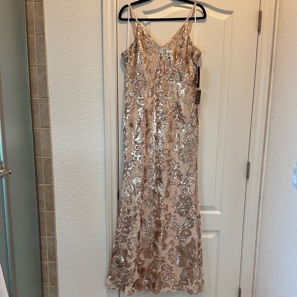 Lulu's Shimmering Gold Sequin and Velvet Formal Dress - Picture 1 of 5